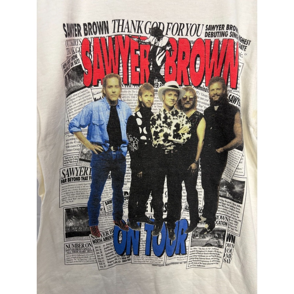 Sawyer Brown Shirt Men's White Graphic On Tour Short Sleeve Vintage‎ Tultex Band